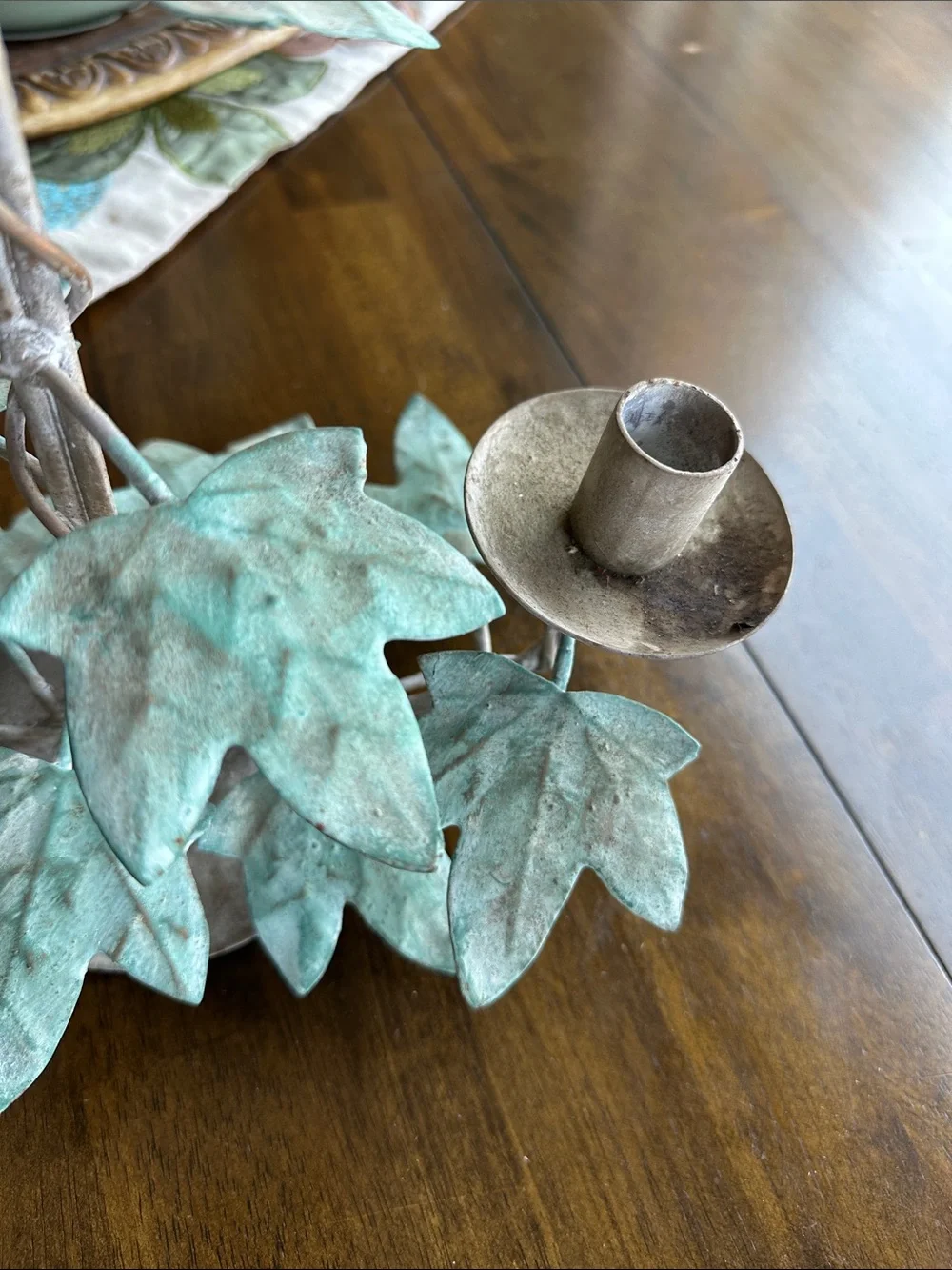 Metal Ivy Branch Candle Holders - Green Patina- set of 3